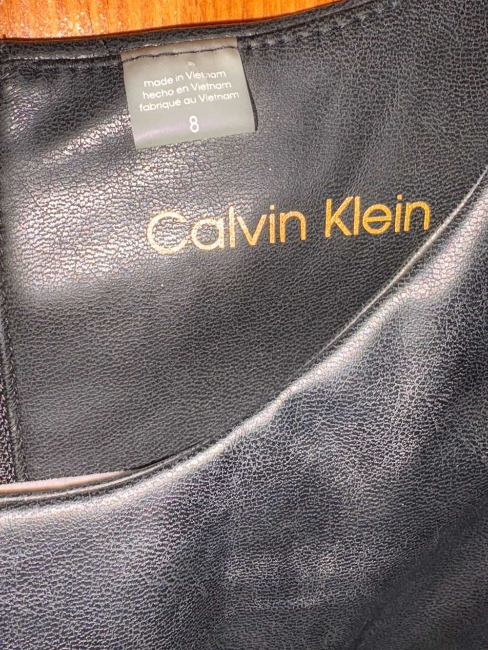 Calvin Klein Black Vegan Leather Sheath Dress Size 8 Minimalist 90s Chic Cocktai - Picture 2 of 6